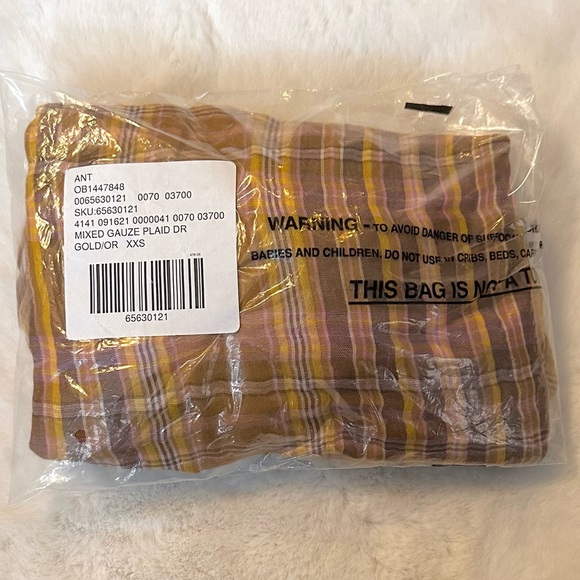 NWT Anthropologie Mixed Gauze Plaid Mini Dress - Gold/Orange - size XXS - Picture 6 of 6